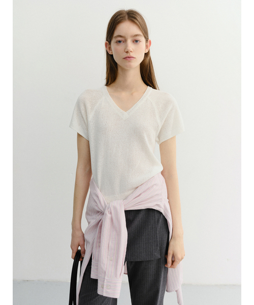 DUNST(ダンスト)の「SUMMER LINEN V-NECK KNIT_UDSW6B233_IVORY(ニット/セーター・レディース・アイボリー・SMALL/MEDIUM/LARGE)」の2枚目の写真