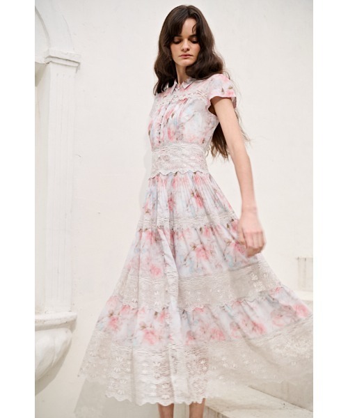 Estella.K(エステラケー)の「Tuscany Lace Dress シアーレースシャツドレス(ワンピース・レディース・ホワイト/ピンク系その他/ストライプ・FREE)」の3枚目の写真