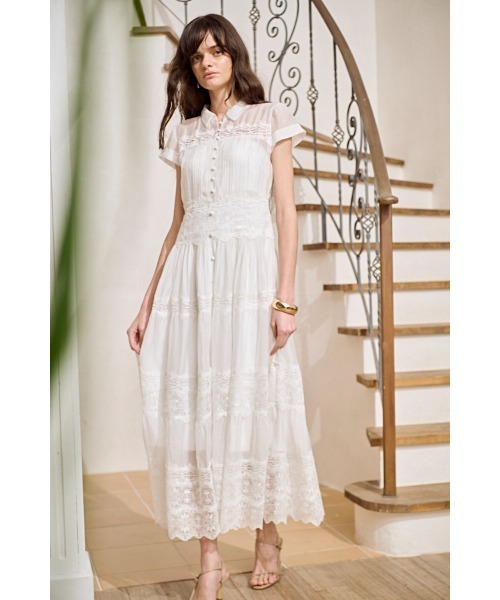 Estella.K(エステラケー)の「Tuscany Lace Dress シアーレースシャツドレス(ワンピース・レディース・ホワイト/ピンク系その他/ストライプ・FREE)」の2枚目の写真