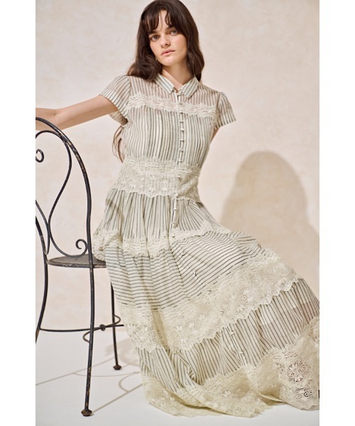 Estella.K(エステラケー)の「Tuscany Lace Dress シアーレースシャツドレス(ワンピース・レディース・ホワイト/ピンク系その他/ストライプ・FREE)」の1枚目の写真