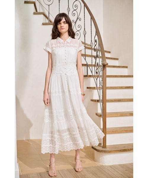 Estella.K(エステラケー)の「Tuscany Lace Dress シアーレースシャツドレス(ワンピース・レディース・ホワイト/ピンク系その他/ストライプ・FREE)」の4枚目の写真