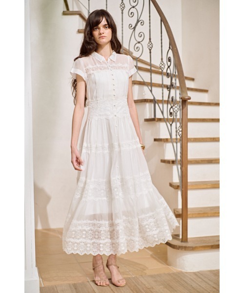 Estella.K(エステラケー)の「Tuscany Lace Dress シアーレースシャツドレス(ワンピース・レディース・ホワイト/ピンク系その他/ストライプ・FREE)」の8枚目の写真