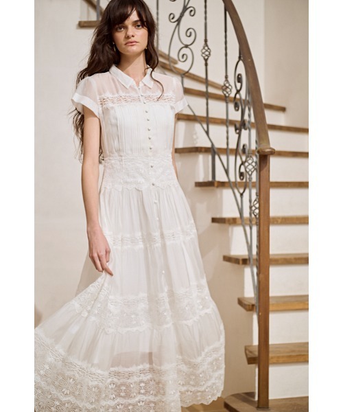 Estella.K(エステラケー)の「Tuscany Lace Dress シアーレースシャツドレス(ワンピース・レディース・ホワイト/ピンク系その他/ストライプ・FREE)」の7枚目の写真