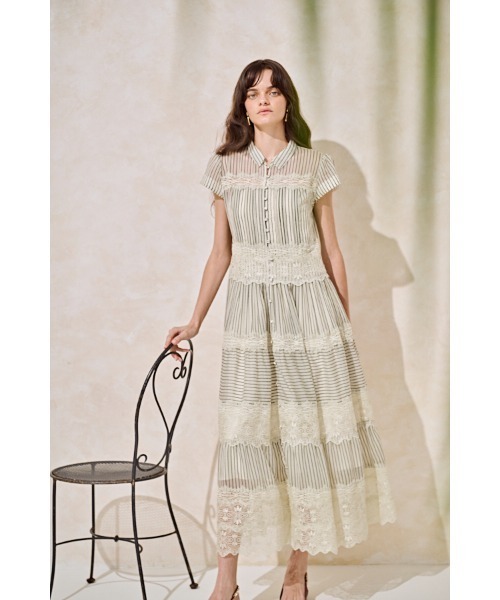Estella.K(エステラケー)の「Tuscany Lace Dress シアーレースシャツドレス(ワンピース・レディース・ホワイト/ピンク系その他/ストライプ・FREE)」の21枚目の写真