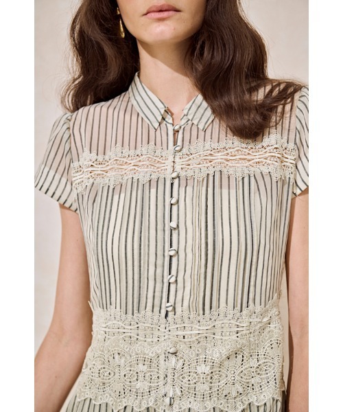 Estella.K(エステラケー)の「Tuscany Lace Dress シアーレースシャツドレス(ワンピース・レディース・ホワイト/ピンク系その他/ストライプ・FREE)」の13枚目の写真