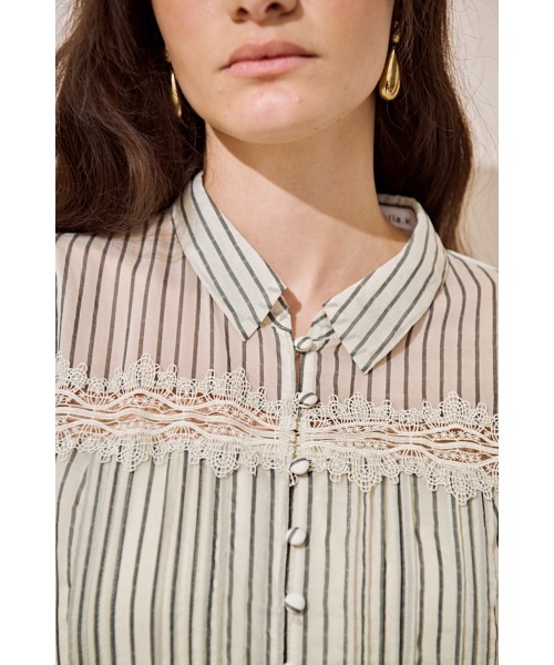 Estella.K(エステラケー)の「Tuscany Lace Dress シアーレースシャツドレス(ワンピース・レディース・ホワイト/ピンク系その他/ストライプ・FREE)」の9枚目の写真
