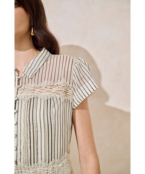 Estella.K(エステラケー)の「Tuscany Lace Dress シアーレースシャツドレス(ワンピース・レディース・ホワイト/ピンク系その他/ストライプ・FREE)」の15枚目の写真