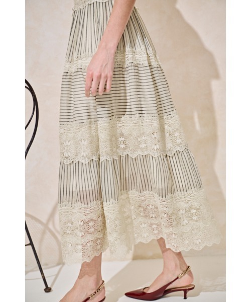 Estella.K(エステラケー)の「Tuscany Lace Dress シアーレースシャツドレス(ワンピース・レディース・ホワイト/ピンク系その他/ストライプ・FREE)」の10枚目の写真