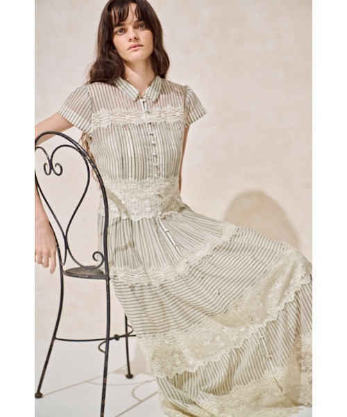 Estella.K(エステラケー)の「Tuscany Lace Dress シアーレースシャツドレス(ワンピース・レディース・ホワイト/ピンク系その他/ストライプ・FREE)」の11枚目の写真
