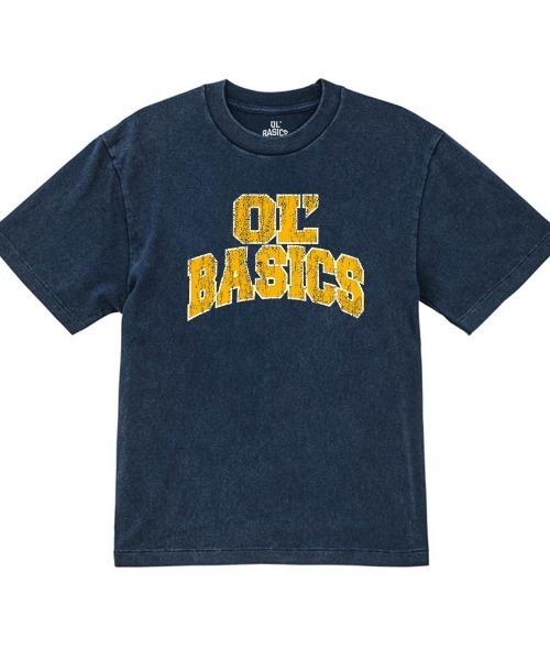 Ol' Basics(オールベーシックス)の「Ol' Basics(オール・ベーシックス) 半袖Tシャツ ヴィンテージライク バイオウォッシュ ロゴ ひび割れ クラックプリント Tシャツ 半袖 トップス カットソー カレッジ アメカジ カジュアル メンズ レディース ユニセックス(Tシャツ/カットソー・メンズ・ブラック系/グリーン/パープル系/ネイビー/レッド/イエロー系・XXL/XL/L/M)」の1枚目の写真