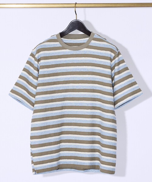 ABAHOUSE GRAY(アバハウスグレイ)の「メランジボーダー 半袖Tシャツ(Tシャツ/カットソー・メンズ・カーキ/ブラウン/チャコールグレー/ホワイト・48/46)」の4枚目の写真