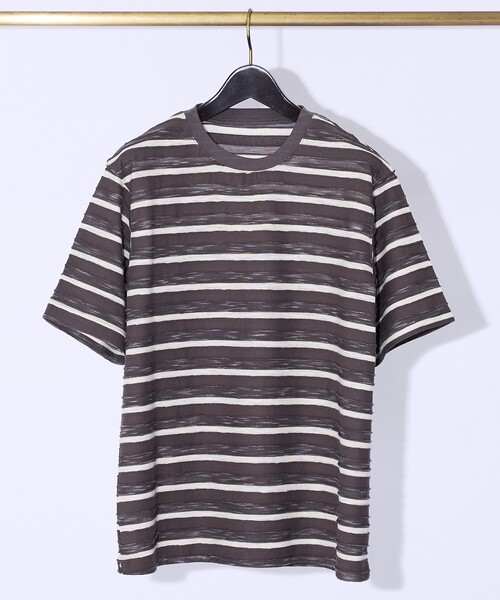 ABAHOUSE GRAY(アバハウスグレイ)の「メランジボーダー 半袖Tシャツ(Tシャツ/カットソー・メンズ・カーキ/ブラウン/チャコールグレー/ホワイト・48/46)」の1枚目の写真