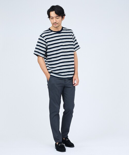 ABAHOUSE GRAY(アバハウスグレイ)の「メランジボーダー 半袖Tシャツ(Tシャツ/カットソー・メンズ・カーキ/ブラウン/チャコールグレー/ホワイト・48/46)」の5枚目の写真