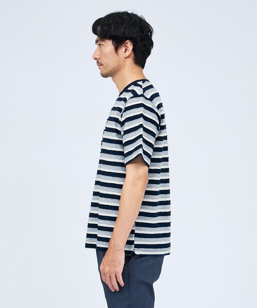 ABAHOUSE GRAY(アバハウスグレイ)の「メランジボーダー 半袖Tシャツ(Tシャツ/カットソー・メンズ・カーキ/ブラウン/チャコールグレー/ホワイト・48/46)」の6枚目の写真