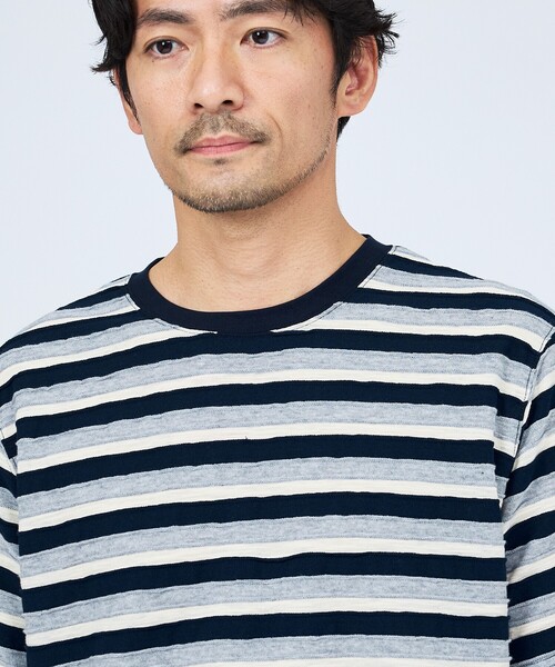 ABAHOUSE GRAY(アバハウスグレイ)の「メランジボーダー 半袖Tシャツ(Tシャツ/カットソー・メンズ・カーキ/ブラウン/チャコールグレー/ホワイト・48/46)」の8枚目の写真