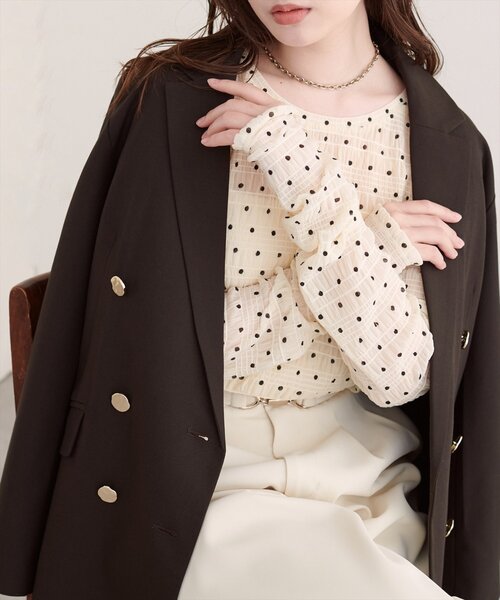 natural couture(ナチュラルクチュール)の「ドット柄クルーネックロンT(Tシャツ/カットソー・レディース・アイボリー/ブラック・FREE)」の6枚目の写真