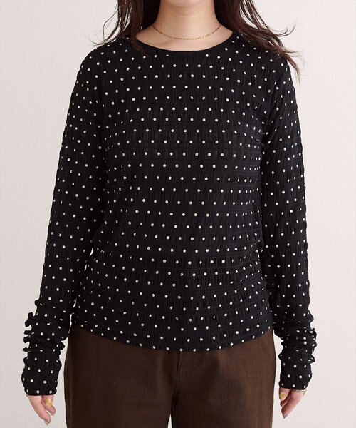 natural couture(ナチュラルクチュール)の「ドット柄クルーネックロンT(Tシャツ/カットソー・レディース・アイボリー/ブラック・FREE)」の14枚目の写真
