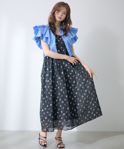 AND COUTURE(アンドクチュール)の「ジャガードタックフレアキャミワンピース(ワンピース・レディース・ブラック系その他/パープル系その他・FREE)」の6枚目の写真