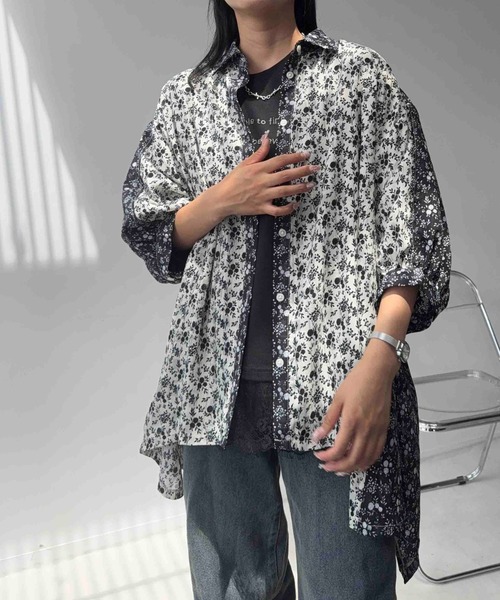 AS KNOW AS plus（アズノゥアズプラス）の「☆イレギュラーヘムMIX7分袖チュニック（チュニック・レディース・ストライプ/ホワイト系/ホワイト系1/ブラック系/ブラック系1/グリーン系・FREE）」の16枚目の写真