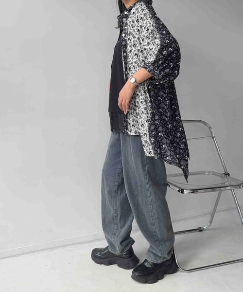 AS KNOW AS plus（アズノゥアズプラス）の「☆イレギュラーヘムMIX7分袖チュニック（チュニック・レディース・ストライプ/ホワイト系/ホワイト系1/ブラック系/ブラック系1/グリーン系・FREE）」の13枚目の写真