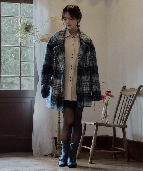 mideal（マイディール）の「check jaket coat / チェックジャケットコート（テーラードジャケット・レディース・ネイビー/ブルー/ブラック・FREE）」の13枚目の写真