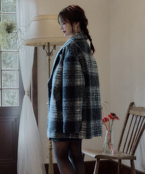 mideal（マイディール）の「check jaket coat / チェックジャケットコート（テーラードジャケット・レディース・ネイビー/ブルー/ブラック・FREE）」の11枚目の写真