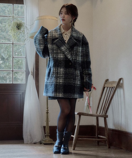 mideal（マイディール）の「check jaket coat / チェックジャケットコート（テーラードジャケット・レディース・ネイビー/ブルー/ブラック・FREE）」の17枚目の写真