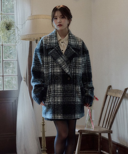 mideal（マイディール）の「check jaket coat / チェックジャケットコート（テーラードジャケット・レディース・ネイビー/ブルー/ブラック・FREE）」の15枚目の写真