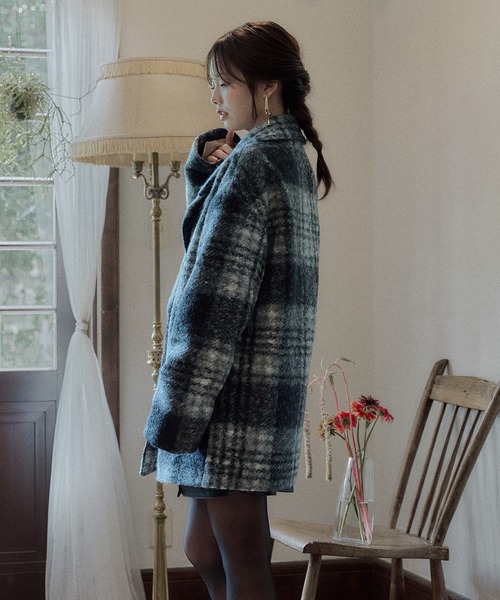 mideal（マイディール）の「check jaket coat / チェックジャケットコート（テーラードジャケット・レディース・ネイビー/ブルー/ブラック・FREE）」の16枚目の写真