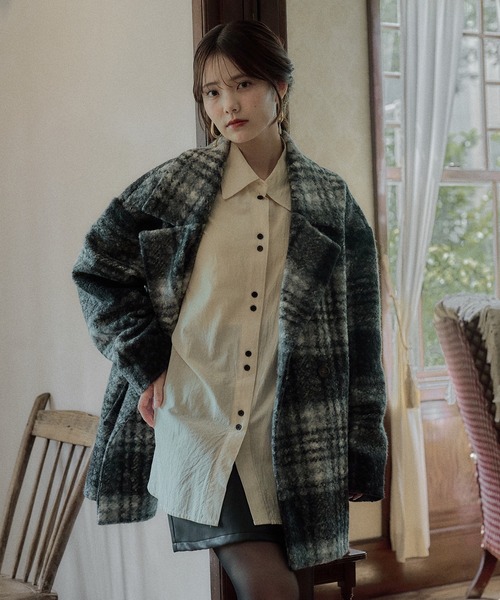 mideal（マイディール）の「check jaket coat / チェックジャケットコート（テーラードジャケット・レディース・ネイビー/ブルー/ブラック・FREE）」の6枚目の写真