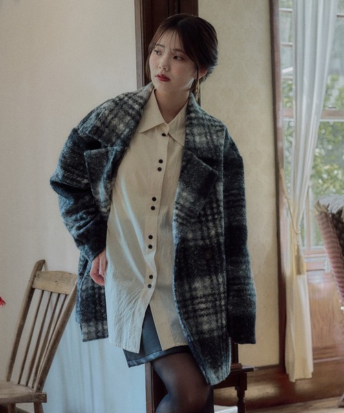 mideal（マイディール）の「check jaket coat / チェックジャケットコート（テーラードジャケット・レディース・ネイビー/ブルー/ブラック・FREE）」の7枚目の写真