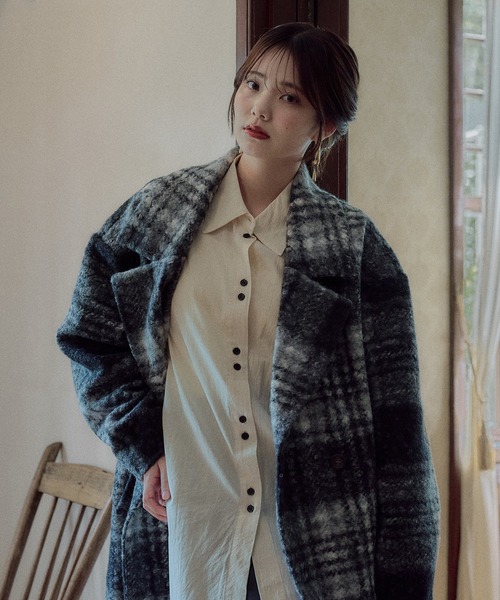 mideal（マイディール）の「check jaket coat / チェックジャケットコート（テーラードジャケット・レディース・ネイビー/ブルー/ブラック・FREE）」の8枚目の写真