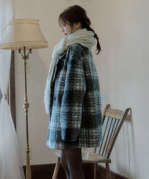 mideal（マイディール）の「check jaket coat / チェックジャケットコート（テーラードジャケット・レディース・ネイビー/ブルー/ブラック・FREE）」の19枚目の写真