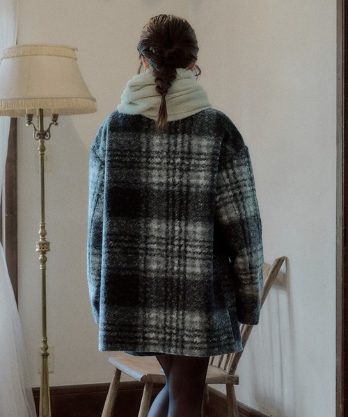 mideal（マイディール）の「check jaket coat / チェックジャケットコート（テーラードジャケット・レディース・ネイビー/ブルー/ブラック・FREE）」の20枚目の写真