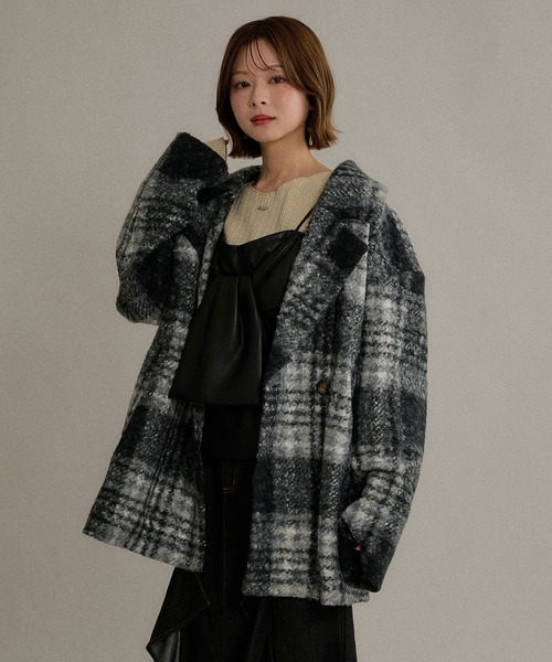 mideal（マイディール）の「check jaket coat / チェックジャケットコート（テーラードジャケット・レディース・ネイビー/ブルー/ブラック・FREE）」の22枚目の写真