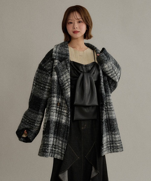 mideal（マイディール）の「check jaket coat / チェックジャケットコート（テーラードジャケット・レディース・ネイビー/ブルー/ブラック・FREE）」の4枚目の写真