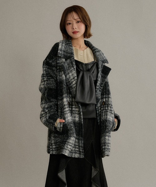 mideal（マイディール）の「check jaket coat / チェックジャケットコート（テーラードジャケット・レディース・ネイビー/ブルー/ブラック・FREE）」の5枚目の写真