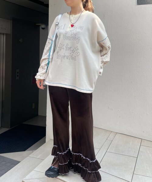HELLO.SANFRANCISCO(ハローサンフランシスコ)の「【HELLO.SANFRANCISCO】花柄プリントワッフルヘンリーTEE(Tシャツ/カットソー・レディース・ネイビー/アイボリー・ONE SIZE)」の8枚目の写真
