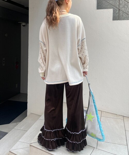 HELLO.SANFRANCISCO(ハローサンフランシスコ)の「【HELLO.SANFRANCISCO】花柄プリントワッフルヘンリーTEE(Tシャツ/カットソー・レディース・ネイビー/アイボリー・ONE SIZE)」の9枚目の写真