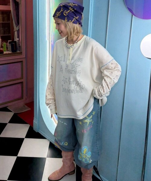 HELLO.SANFRANCISCO(ハローサンフランシスコ)の「【HELLO.SANFRANCISCO】花柄プリントワッフルヘンリーTEE(Tシャツ/カットソー・レディース・ネイビー/アイボリー・ONE SIZE)」の11枚目の写真