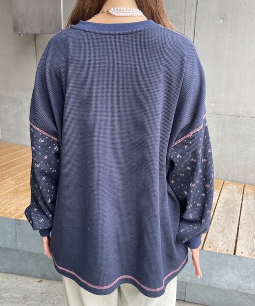 HELLO.SANFRANCISCO(ハローサンフランシスコ)の「【HELLO.SANFRANCISCO】花柄プリントワッフルヘンリーTEE(Tシャツ/カットソー・レディース・ネイビー/アイボリー・ONE SIZE)」の22枚目の写真