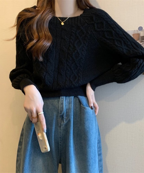 LUCPY（ラクピー）の「ケーブル編みボートネックニットプルオーバー（その他トップス・レディース・ホワイト/ベージュ/ブラック/キャメル/グリーン/レッド・FREE）」の2枚目の写真
