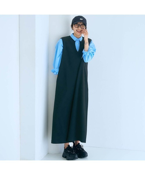 Belle Maison(ベルメゾン)の「体型カバーも叶うジャンスカ【乾燥機OK】(ジャンパースカート・レディース・ブラック/グレイッシュブルー/モカ・3L/LL/L/M/S)」の8枚目の写真