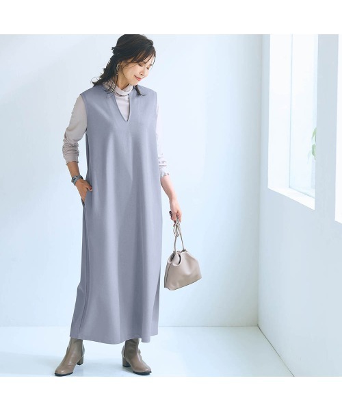 Belle Maison(ベルメゾン)の「体型カバーも叶うジャンスカ【乾燥機OK】(ジャンパースカート・レディース・ブラック/グレイッシュブルー/モカ・3L/LL/L/M/S)」の9枚目の写真