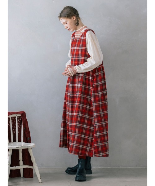 Samansa Mos2（サマンサ モスモス）の「【Cross×Linen】ふんわり前後着ジャンスカ（ワンピース・レディース・ベージュ/チャコール/レッド/キナリ・M/S）」の16枚目の写真