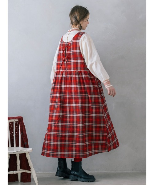 Samansa Mos2（サマンサ モスモス）の「【Cross×Linen】ふんわり前後着ジャンスカ（ワンピース・レディース・ベージュ/チャコール/レッド/キナリ・M/S）」の17枚目の写真