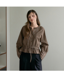 Frill Neck Check Blouse [Brown]