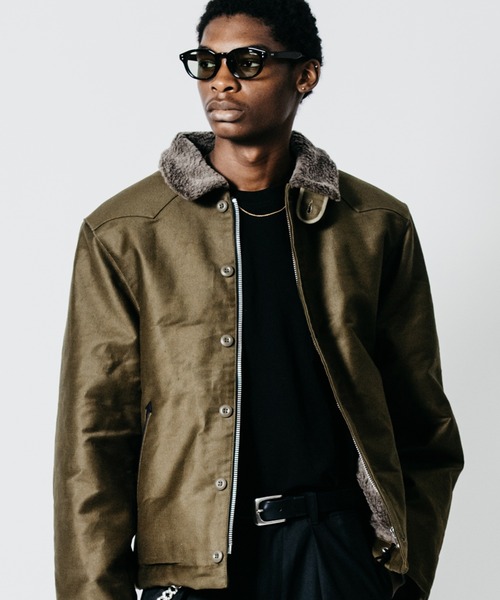 CRIMIE(クライミー)の「N1 LEATHER PIPING WESTERN YOKE JACKET WITH ALPACA LINING(ミリタリージャケット・メンズ・ブラック/カーキ・XXL/XL/L/M/S)」の2枚目の写真