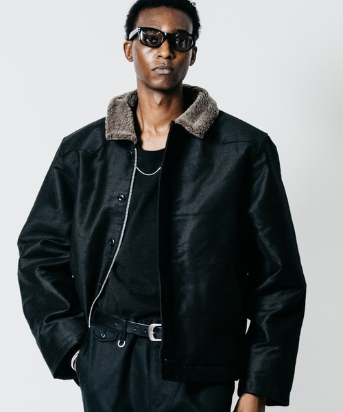 CRIMIE(クライミー)の「N1 LEATHER PIPING WESTERN YOKE JACKET WITH ALPACA LINING(ミリタリージャケット・メンズ・ブラック/カーキ・XXL/XL/L/M/S)」の1枚目の写真