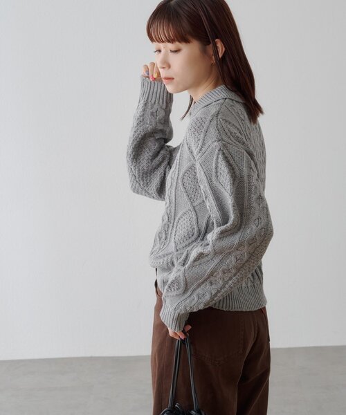 DISCOAT（ディスコート）の「【WEB限定】ケーブルポロニットプルオーバー（ニット/セーター・レディース・グレー/ネイビー/アイボリー・FREE）」の20枚目の写真